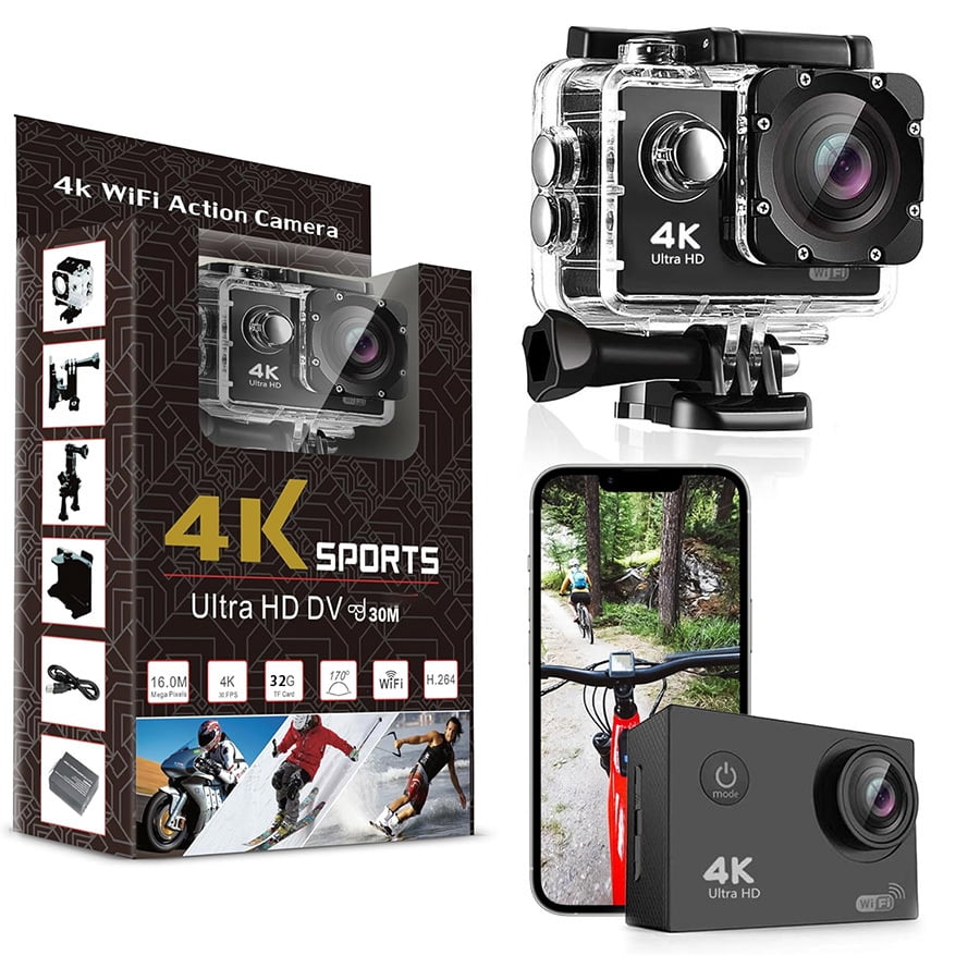 4K Action Camera Ultra HD Camera Video Camera with Wi Fi 170 Degree Wide Angle Lens Image Stabilization Multiple Mounting Options