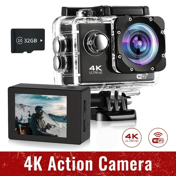 4K Action Camera Ultra HD Camera Video Camera with Wi Fi 170 Degree Wide Angle Lens Image Stabilization Multiple Mounting Options