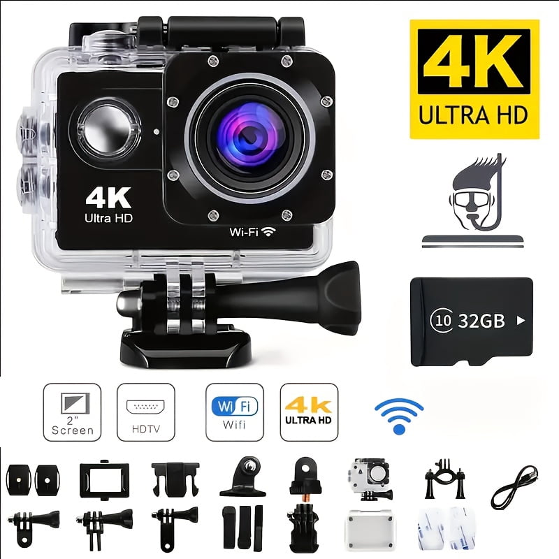 4K Action Camera Ultra HD Camera Video Camera with Wi Fi 170 Degree Wide Angle Lens Image Stabilization Multiple Mounting Options