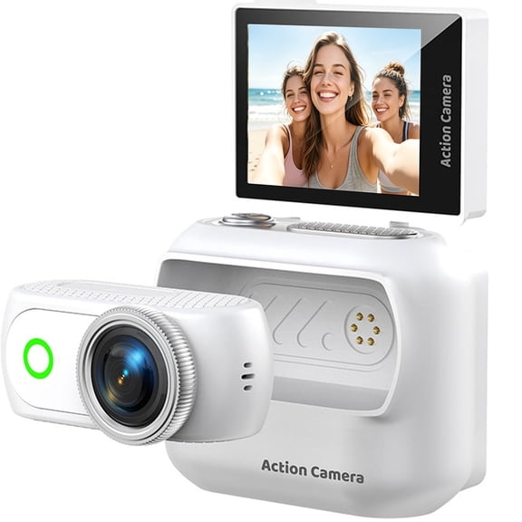 4K Action Camera with 2-Inch Flip Screen, Magnetic Wearable Body Cam with Dual Battery, Thumb Camera for Sports, Vlogging, Cycling, and Helmet Mounts