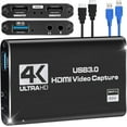 thumbnail image 1 of 4K Audio Video Capture Card, USB 3.0 HDMI Video Capture Device 4K HDMI Loop-Out, 1080P 60FPS/2K 30FPS For Game Recording, Live Streaming, Broadcasting(Black), 1 of 8