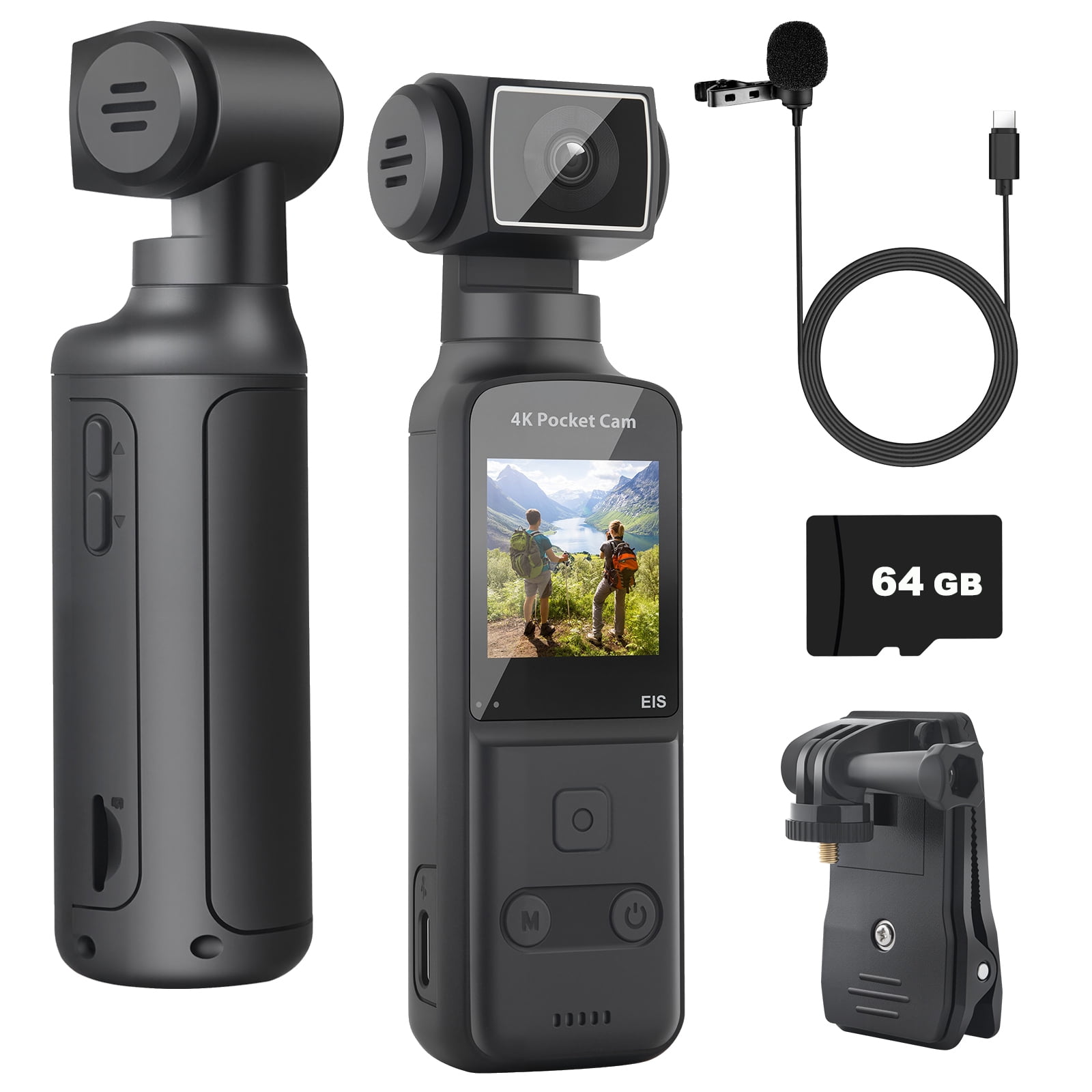 4K Body Camera with External Microphone, Mini Video & Audio Pocket Cam 270° Rotation Camera for Outdoor Sport, Bike, Travel, Police Law Enforcement, Personal Civilians, 64GB Included