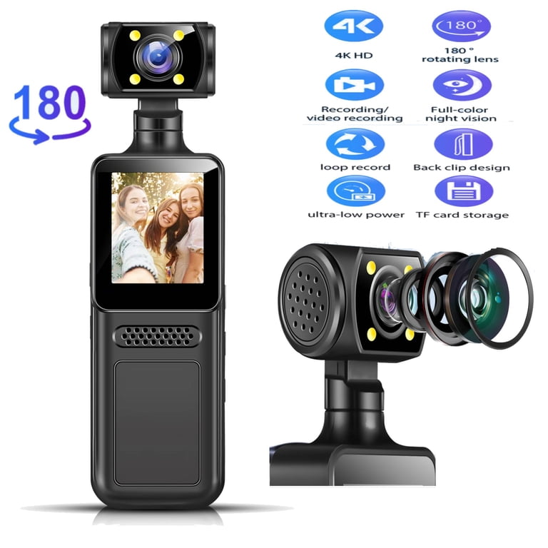 4K Body Camera, Mini Video & Audio Pocket Cam 180° Rotation Camera 