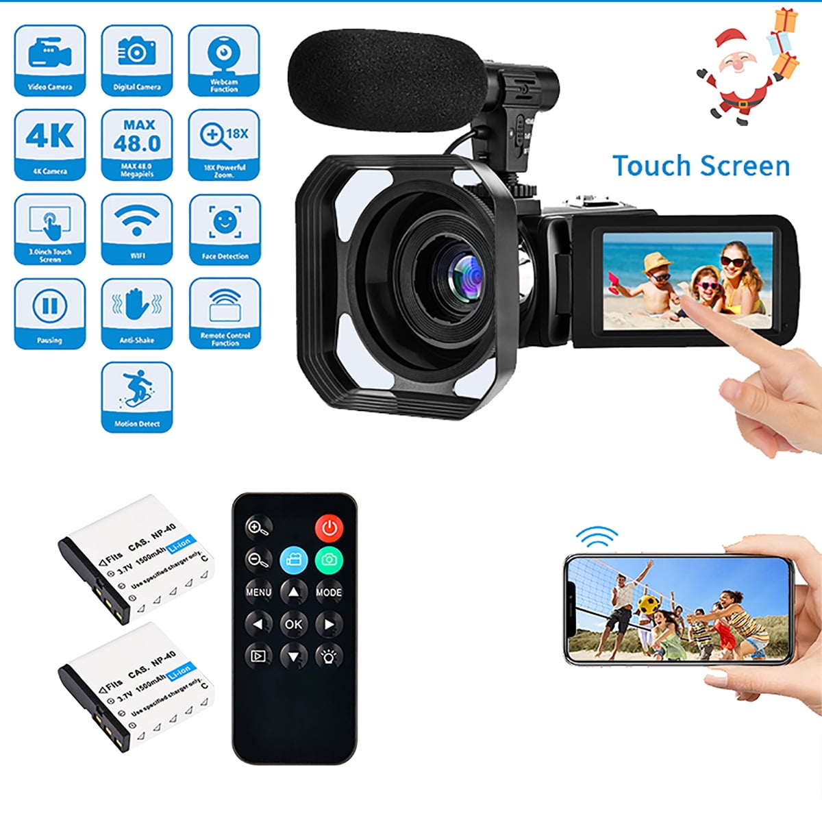 4K Camcorder Vlogging Camera for  Ultra HD 4K 48MP Video Camera with  Microphone & Remote Control WiFi Digital Camera 3.0″ IPS Touch Screen –  Tradecous