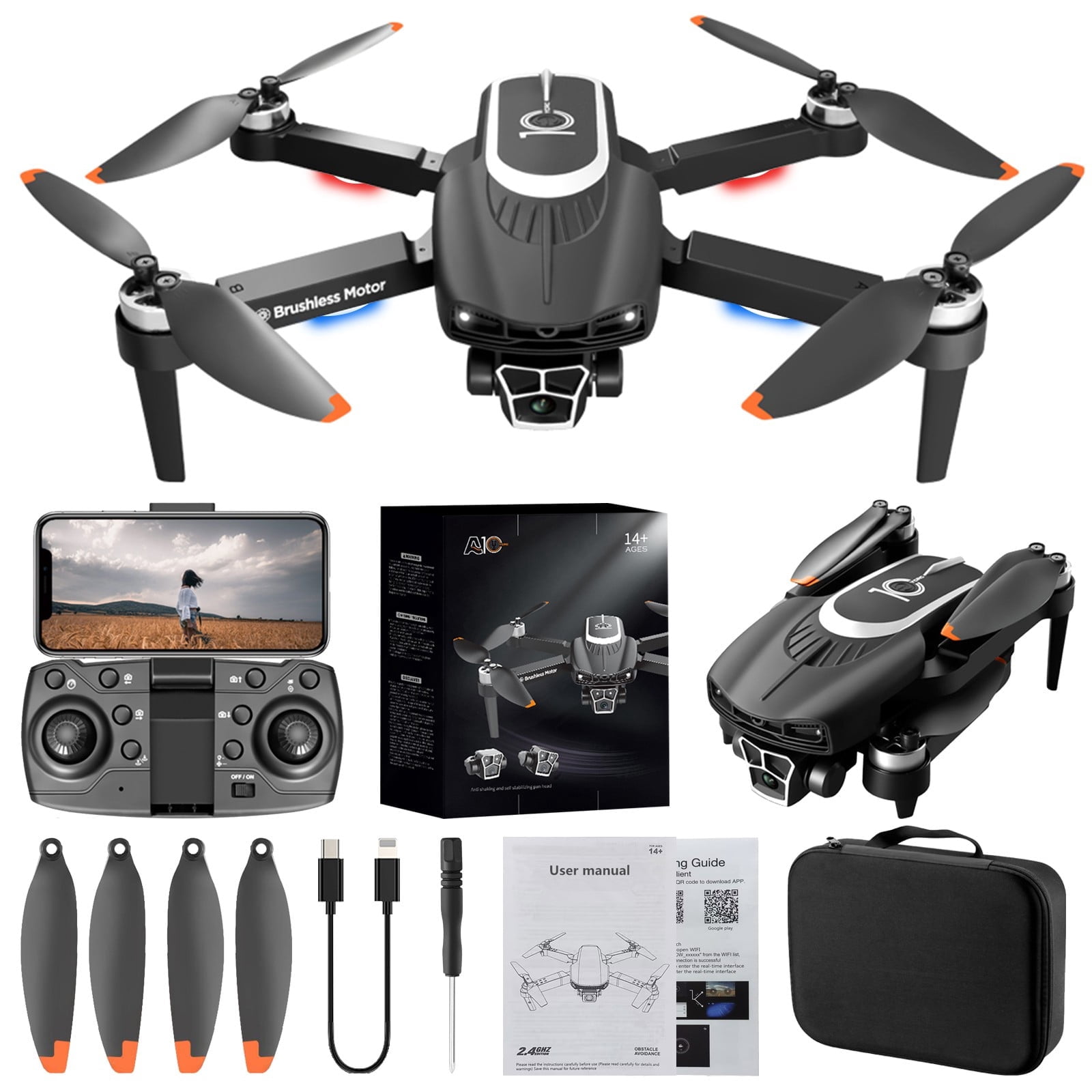 4K Camera Drone with Dual Cameras, Brushless Motors, Long Flight Time, Altitude Hold and Obstacle Avoidance for Beginners, Adults