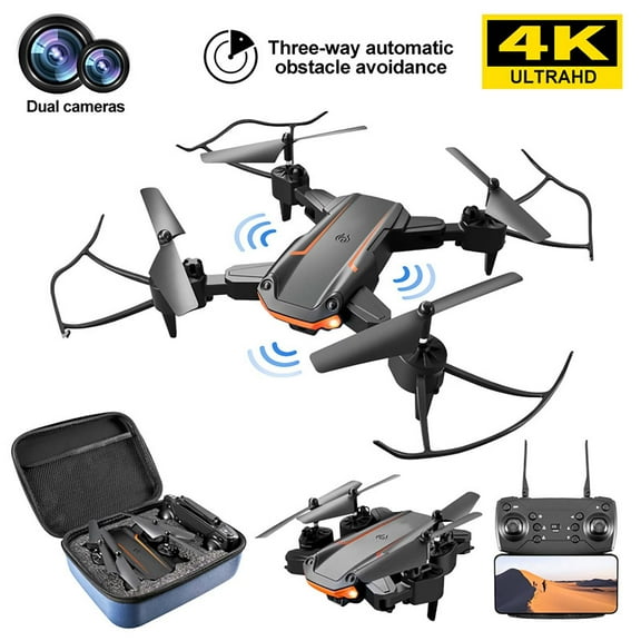 4K Cameras Drone - 6.7" x 6.1" x 2.8" Foldable Three-Side Obstacle Avoidance UAV, WiFi Live Video, Altitudes Hold, Headless Mode, Ideal for Beginners & Adults (2 Built-in Cameras & Carry Cases)