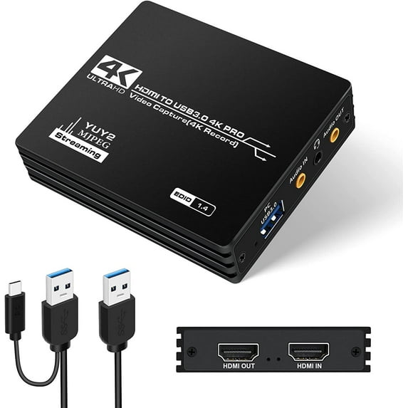 4K Capture Card HDMI HD Video Capture Card HDMI Loop-Out USB3.0 Game Capture Card with YUY2 3.5mm Microphone Input Audio Output
