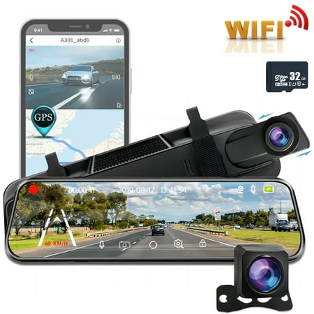 4K Car Camera, Touch Screen Driving Recorder, DVR Rearview Mirror Recorder, Equipped with WiFi and GPS, with Night Vision Function, Loop Recording, Parking Monitoring