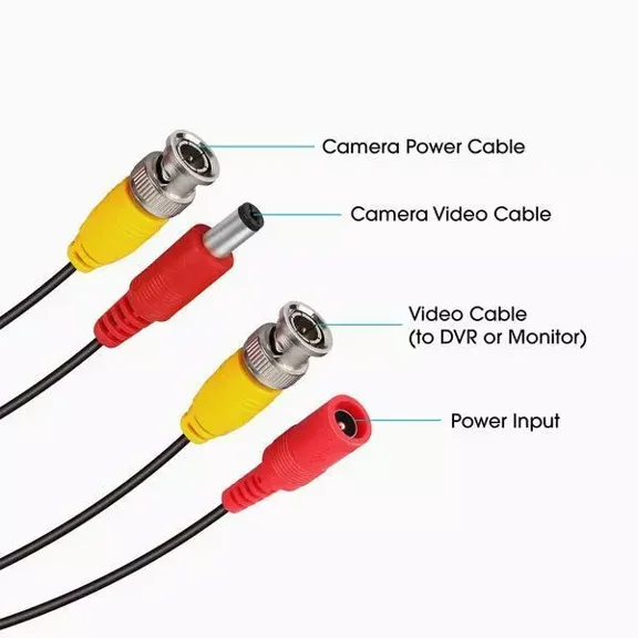 4K Cctv Cable Security Camera Siamese Wire Bnc Dc Power Video Black 60 Feet