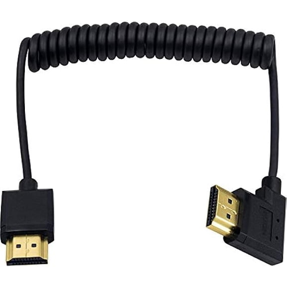 4K Coiled HDMI Cable 1FT-4FT, Right Angled HDMI Male to Male Extender Cable for 3D and 4K Ultra HD TV Stick