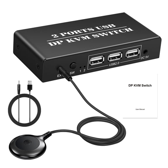4K DP Switcher for 2 Computers Share 1 Keypads 4K@60Hz 3 USB2.0 Port for Printer with Controller