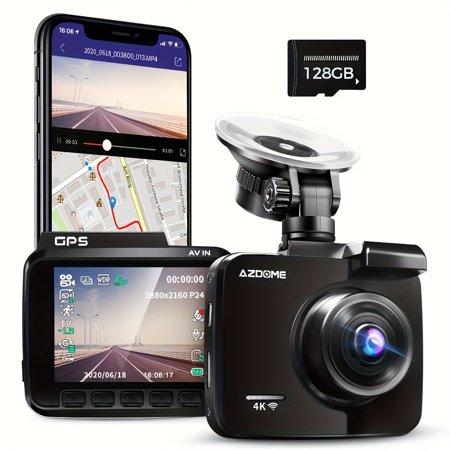 4K Dash Cam 3.18" Screen, Night Vision, G-Sensor, GPS, WiFi, 24H Parking Monitor, UHD 2160P, 170° Wide Angle, Loop Recording, Easy Install (128GB Optional)