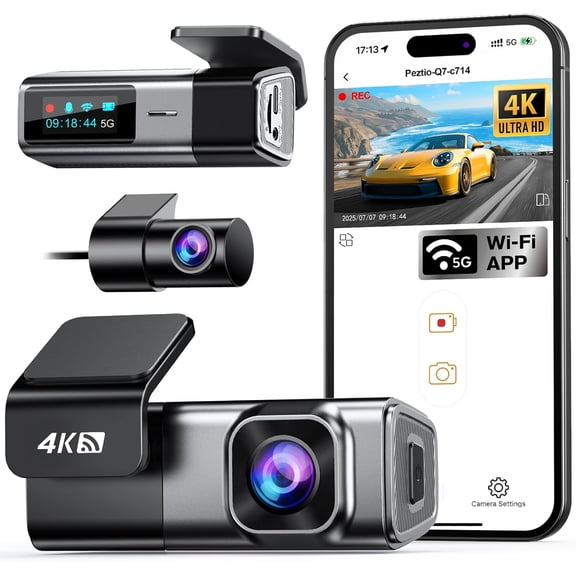 4K Dash Cam Front and Rear, Built-in 5G WiFi, Dash Camera for Cars 4K Front and 1080P Rear, Dashcams for Cars Loop Recording, Gravity Sensor, 24-Hours Parking Mode, SD Card NOT Included