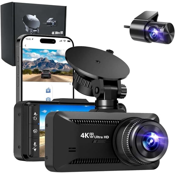 4K Dash Cam Front and Rear, Dual Dashboard Camera with Acc Hardwire Kit, WDR Night Vision Anti-Glare, 24H Parking Monitor, G-Sensor Emergency Recording (No Card)