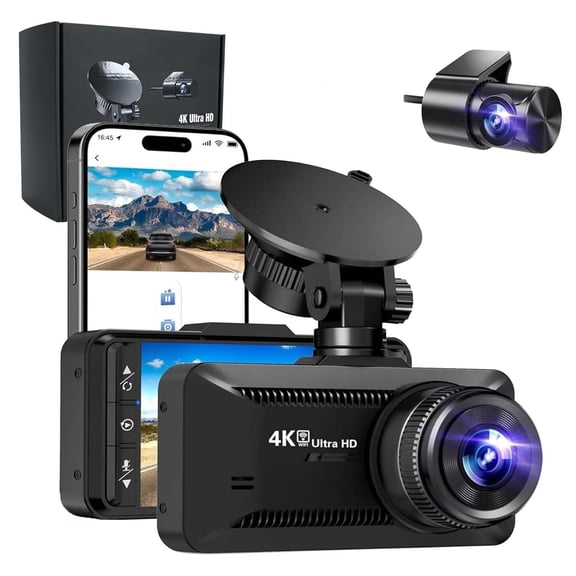 4K Dash Cam Front and Rear, Dual Dashboard Camera with Acc Hardwire Kit, WDR Night Vision Anti-Glare, 24H Parking Monitor, G-Sensor Emergency Recording