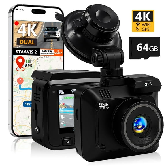 4K Dash Cam Front and Rear Inside,4K+1080 Full HD Dash Camera,STARVIS 2 Sensor,Built in 5GHz WiFi & GPS Car Camera,2.4" IPS Screen, 64GB SD Card,App Control,170Wide Angle, 24H Parking Mode
