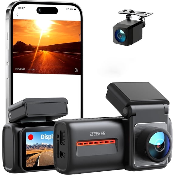 CocoBear 4K Dash Cam Front and Rear with WiFi 6, Dual 4K+1080P Recording, 2.99" IPS Display, APP Control, Night Vision WDR, G-Sensor, Loop Recording, 24H Parking Mode, Type-C