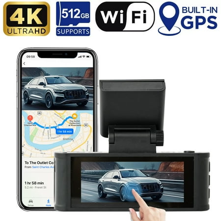 4K Dash Cam Front and Rear 3.18 Inch Night Vision Dual Lens Built-in WiFi & GPS