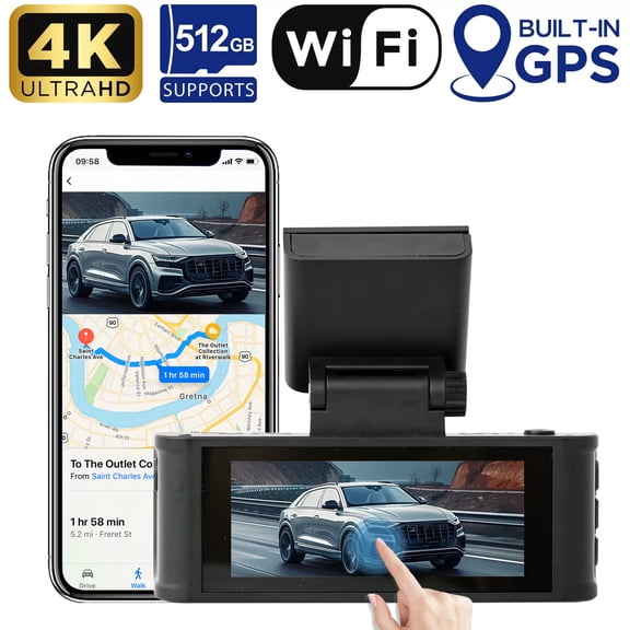 4K Dash Cam Front and Rear 3.18 Inch Night Vision Dual Lens Built-in WiFi & GPS