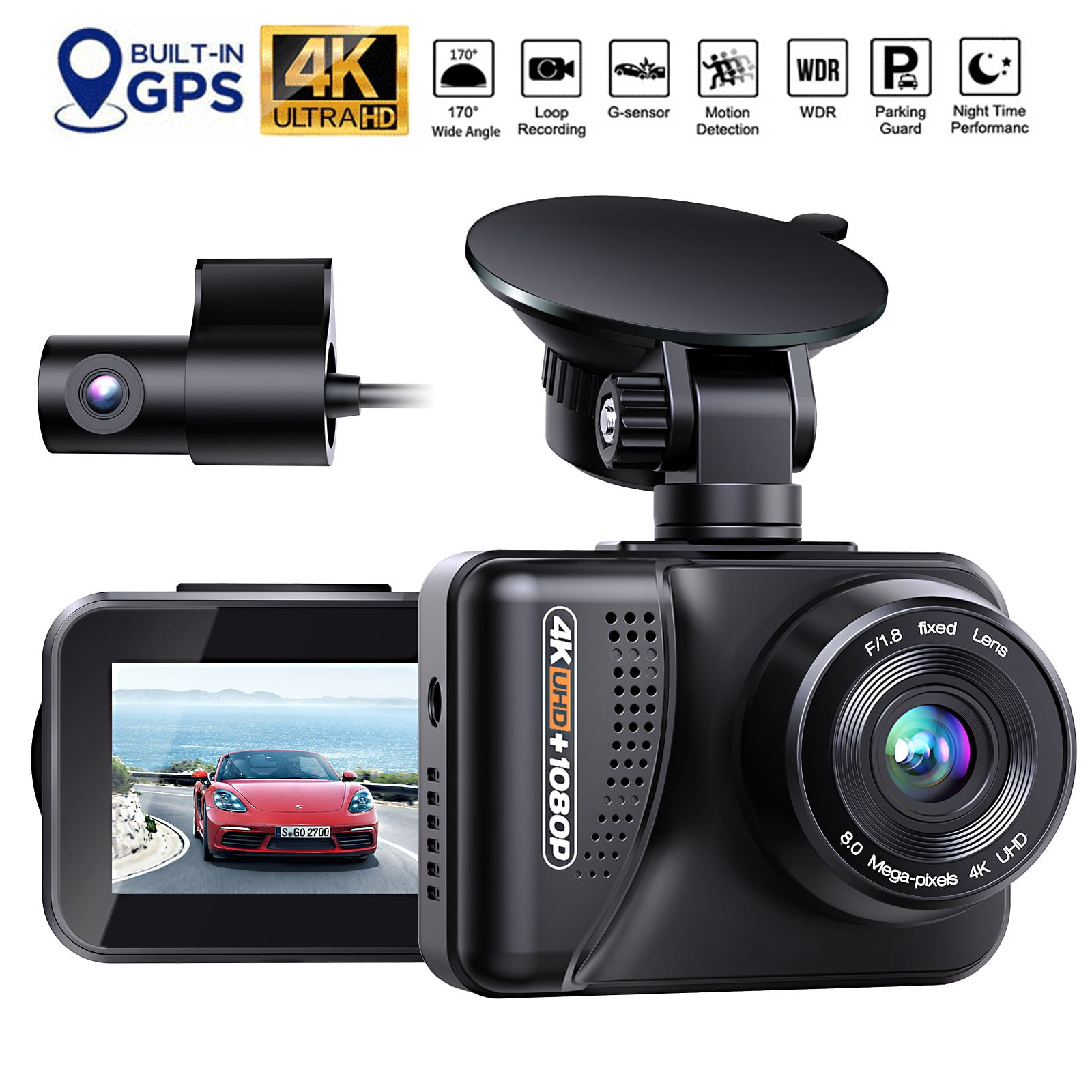 4K Dash Cam GPS CAMPARK 2160P+1080P Dash Cam Front and Rear 2