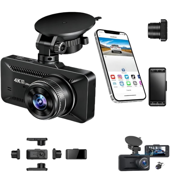 4K Dash Cam Pro, Front and Rear Camera, 5G WiFi GPS, Night Vision 3" IPS, 24H Parking Mode