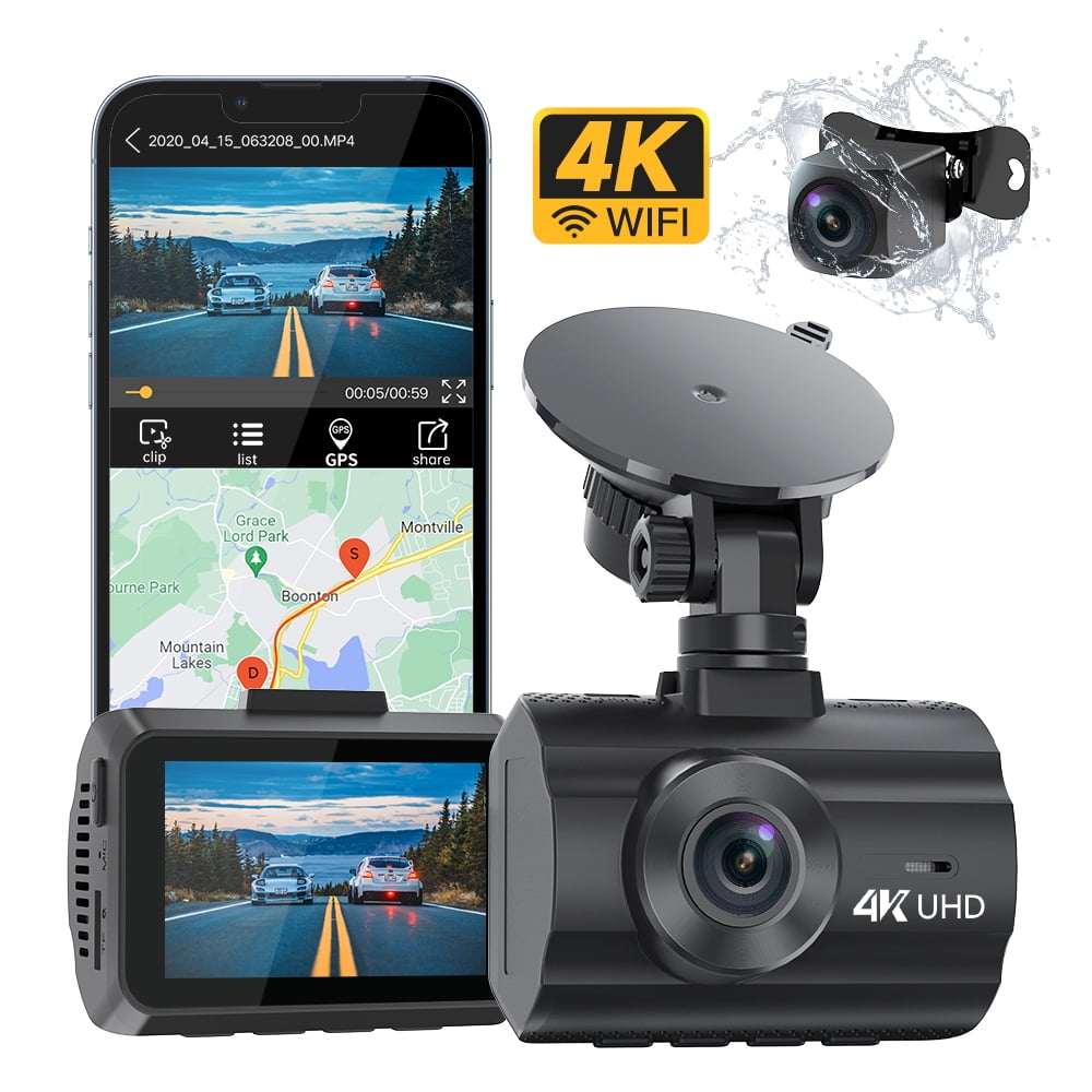 4K Dash Cam WiFi GPS,4K+1080P Front and Rear, Car Dash Camera