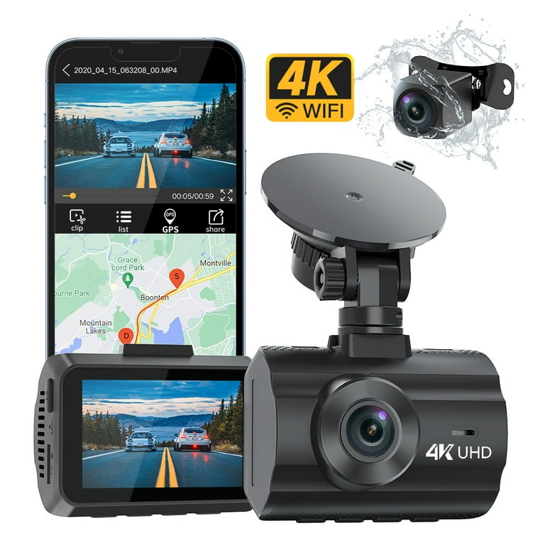 4K Dash Cam WiFi GPS,4K+1080P Front and Rear, Car Dash Camera, Dashcam with  2 LCD Screen, 170° Wide Angle, WDR, Night Vision,Parking Mode