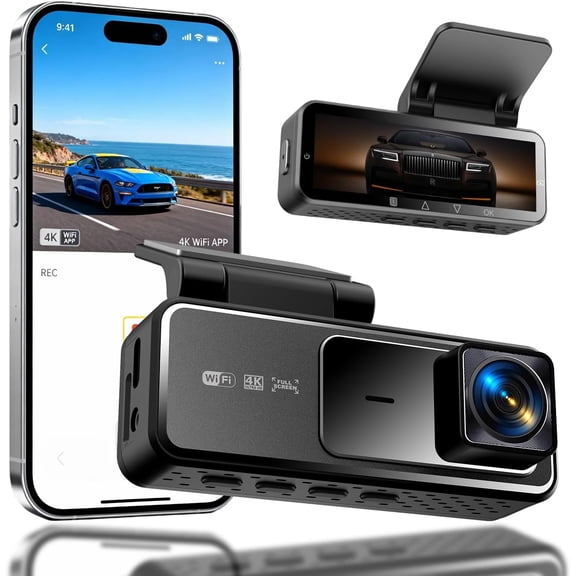 4K Dash Cam with Built-in WiFi, Front Car Camera, APP Control, Night Vision, 24H Parking Monitor, 170 Wide Angle, G-Sensor, Loop Recording, WDR(A19)
