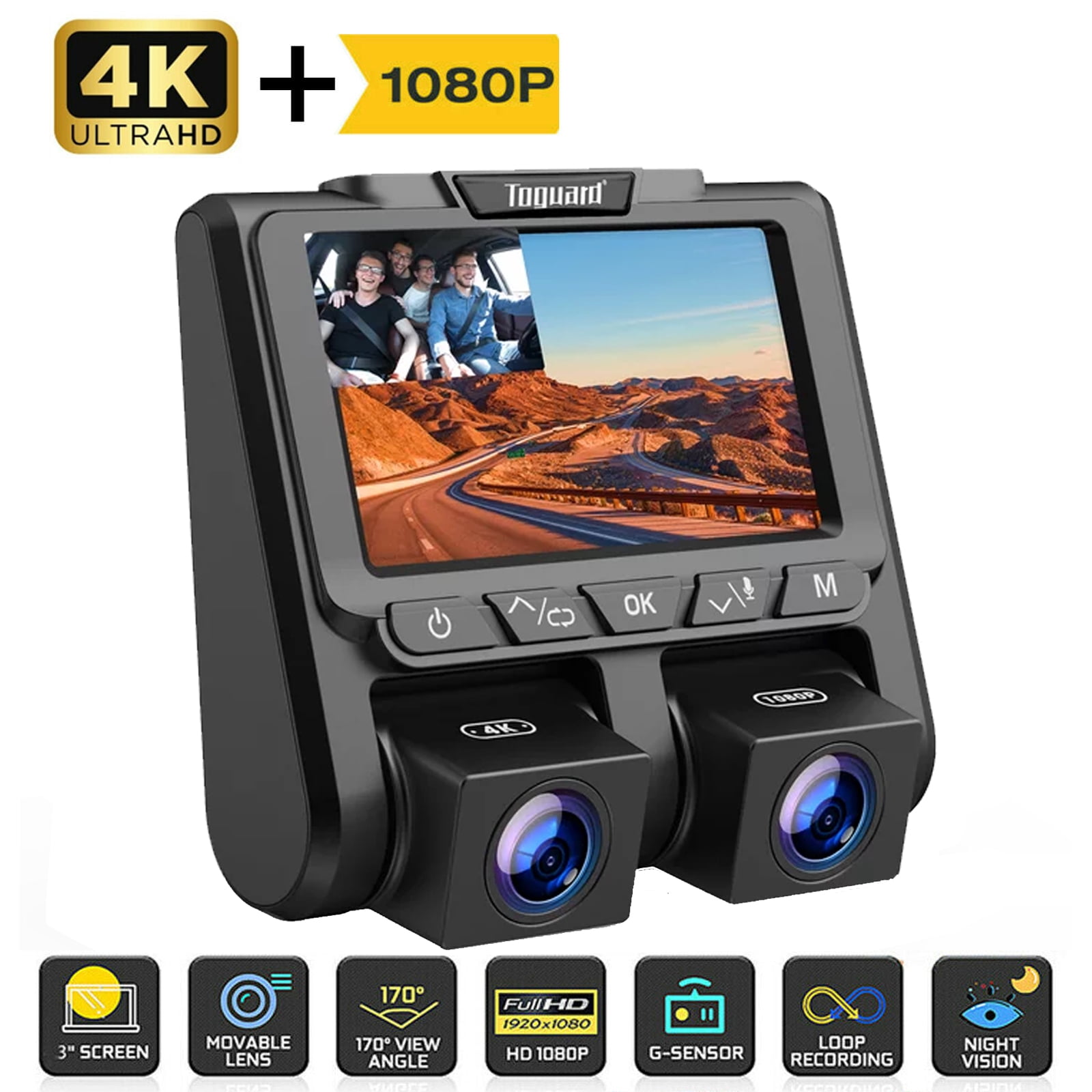 4K 3 LCD Dual Dash Camera Monitor with 24 Hours Parking - Toguard DashCam  – Toguard camera