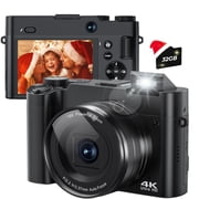 4K Digital Camera,16X Digital Zoom,64MP Front and Rear Camera for Photography and Video Autofocus Anti-Shake,Vlogging Camera with Ultra Bright Flash-Black