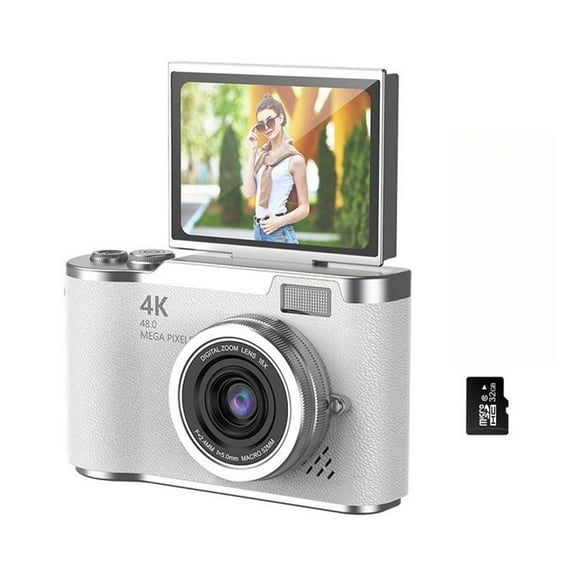 4K Digital Camera 48MP Portable CCD Camera 8X Zoom Compact Small Camera 180 Flip Screen Video Camcorder for Teens Adult Beginner
