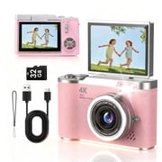 4K Digital Camera 48MP for Photography, Vlogging Camera with 180  Flip Screen, 8X Zoom, Compact Cam with 32GB Card, for Beginners Teens Girls, Pink