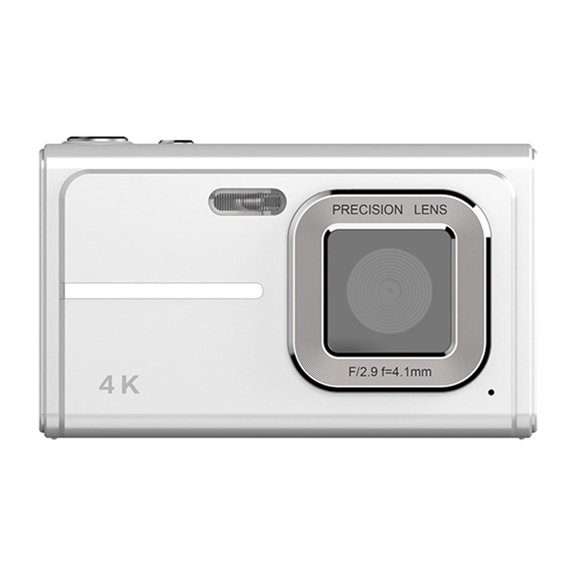 4K Digital Camera, 48MP White Compact Camera with AF Auto Focus & Removable Battery