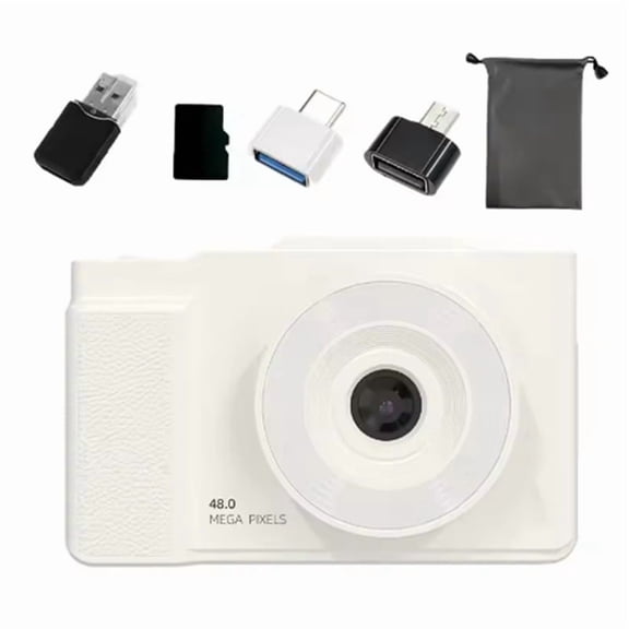 4K Digital Camera 6400w HD Flip Screen Camera Digital Camera Card Camera Camera Student Entry-Level Camera,1 x Flip-up camera,White