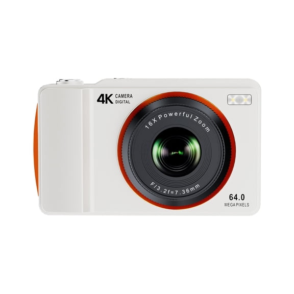4K Digital Camera 64MP Dual Lens Vlogging CCD Camcorder with 2.4 Inch LCD Screen 16X Digital Zoom Anti-Shake Pocket Portable Video Camera for Students Teens White (10 in / 25.4 cm)