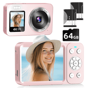 4K Digital Camera 64MP,Froura Dual-Screen Vlogging Camera,18X Zoom,64GB Card,2 Batteries,Point and Shoot Camera for Kids,Teens ,Beginners,Boys ,Girls,Compact Travel Camera,Birthday Gifts,Pink