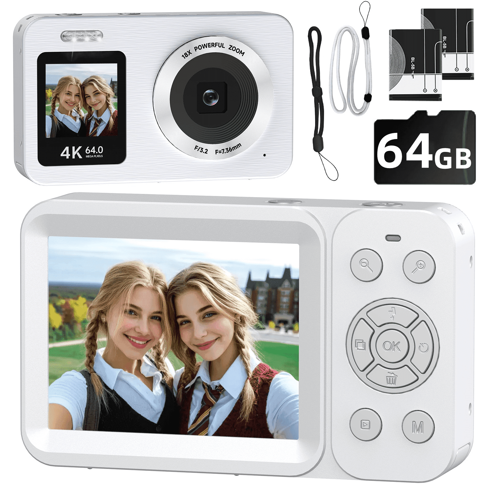 Froura, Digital Camera, 4K, 64MP, 18X Zoom, Dual-Screen, 64GB Card