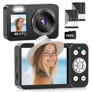 4K Digital Camera 64MP,Froura Dual-Screen Vlogging Camera,18X Zoom,64GB Card,2 Batteries,Point and Shoot Camera for Kids,Teens ,Beginners,Boys ,Girls,Compact Travel Camera,Birthday Gifts,Black