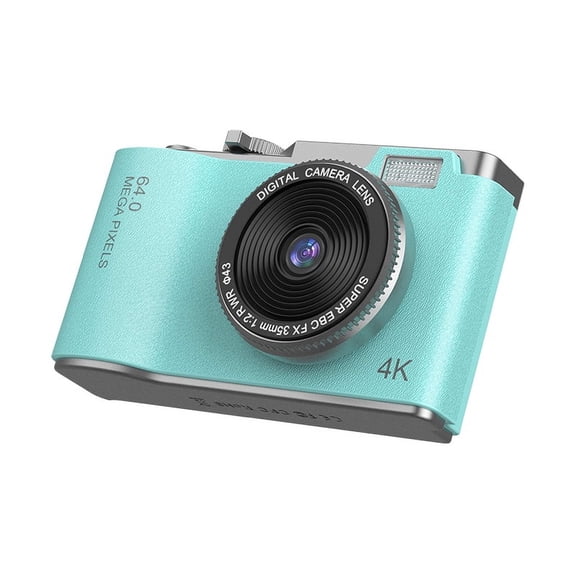 4K Digital Camera, 64MP Mint Green Retro CCD Camera with LED Flash