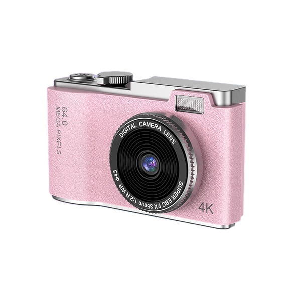4K Digital Camera, 64MP Pink Vintage Camera with Anti-Shake