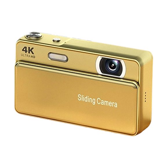 4K Digital Camera, 64MP Retro Sliding Camera with 2.8 Inch Screen, Compact Pocket Camera for Vlogging and Travel Photography, 16X Zoom Auto Focus, Seasonal Decor, Gold