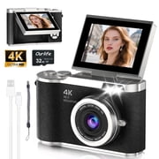 4K Digital Camera,Autofocus 48MP 1080P HD Video Selfie Camera with 180  Flip Screen,Kids Digital Camera 8X Zoom Anti Shake Compact Cameras for Photography,32GB Black