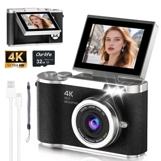 4K Digital Camera,Autofocus 48MP 1080P HD Video Selfie Camera with 180° Flip Screen,Kids Digital Camera 8X Zoom Anti Shake Compact Cameras for Photography,32GB Black
