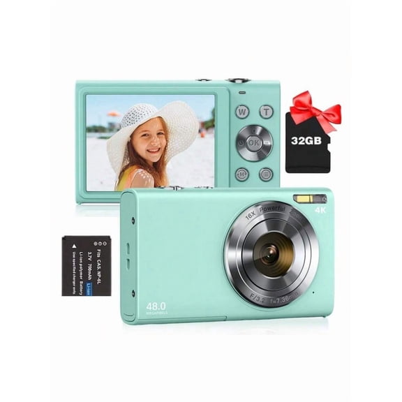 4K Digital Camera,Autofocus Vlogging Camera 48MP 16X Digital Zoom Digital Camera With 32GB Memory Card 1 Battery,Portable Compact Small Camera For Adults Beginners