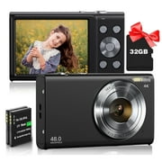 4K Digital Camera,Autofocus Vlogging Camera 48MP 16X Digital Zoom Digital Camera With 32GB Memory Card 2 batteries,Portable Compact Small Camera For Adults Beginners Black