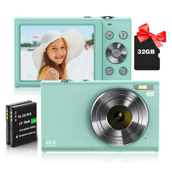 4K Digital Camera, Autofocus Vlogging Camera 48MP 16X Digital Zoom Digital Camera With 32GB Memory Card Portable Compact Small Camera For Teens Adult Beginner Kids,Perfect Gift