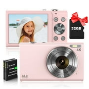 4K Digital Camera, Autofocus Vlogging Camera 48MP 16X Digital Zoom Digital Camera With 32GB Memory Card Portable Compact Small Camera For Teens Adult Beginner Kids Perfect Gift