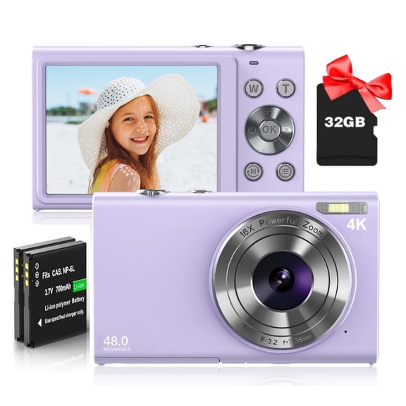 4K Digital Camera, Autofocus Vlogging Camera 48MP 16X Digital Zoom Digital Camera With 32GB Memory Card Portable Compact Small Camera For Teens Adult Beginner Kids，Perfect Gift