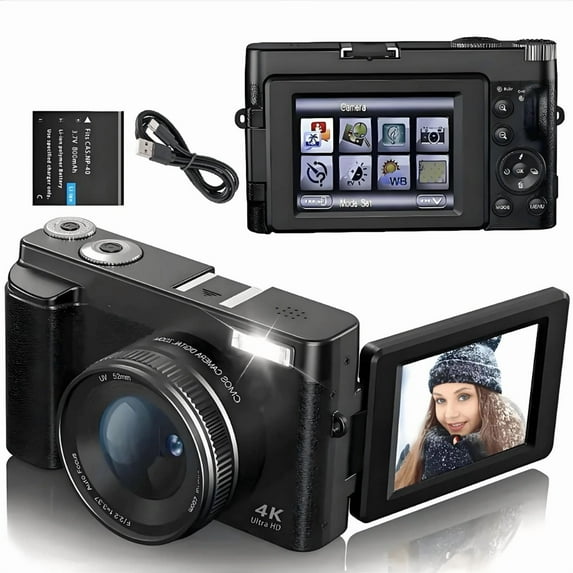 4K Digital Camera For Photography And Video Autofocus Anti-Shake 48MP Compact Vlogging Camera 3'' 180 ° Flip Screen With Flash