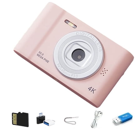 4K Digital Camera HD Photography Travel Selfie Camara 2.4inch Selfie Mini Retro Cam Pink
